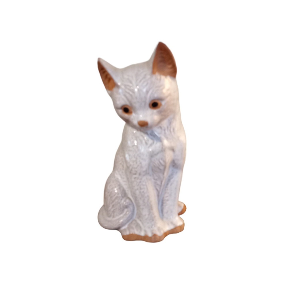 1987 UCGC Terra Cotta Cat Vtg Figurine 7.5" Tall Red-Ware White Washed Gloss EUC
